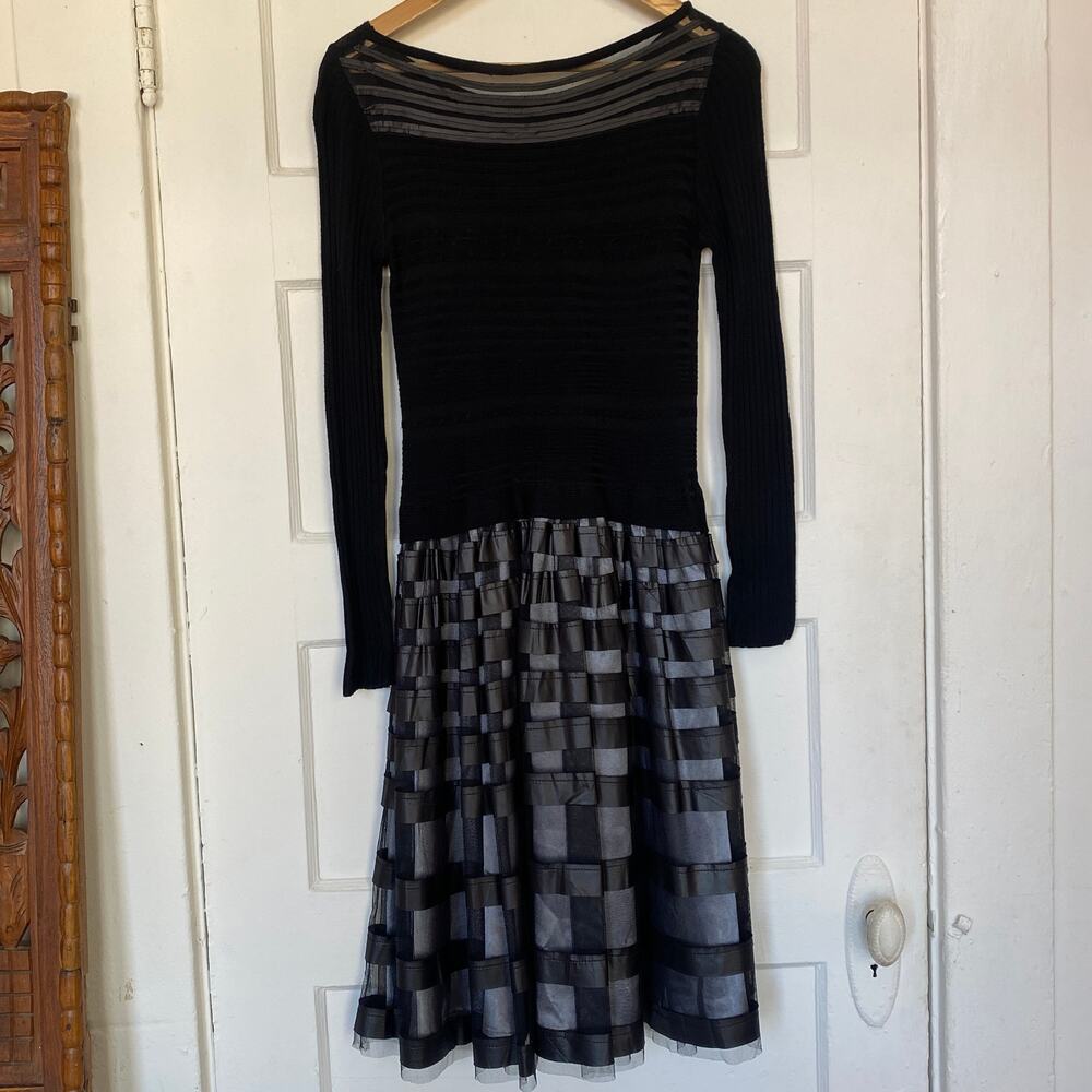 Deadstock Vintage Knit Long Sleeve Midi Dress La El Striped Overskirt Silky
